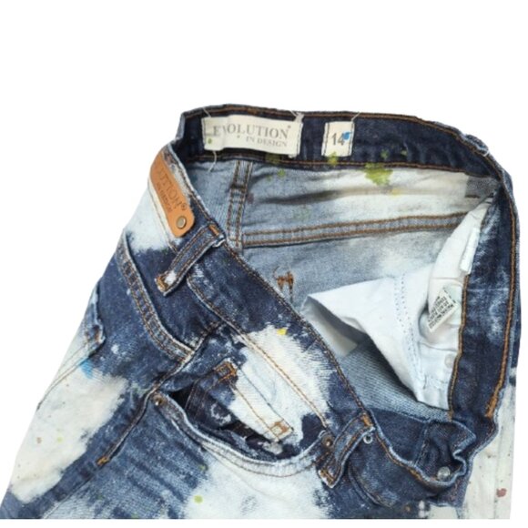 EVOLUTION IN DESIGN Blue Distressed Denim Bleached Paint Splatter Jeans Boys 14 - Picture 6 of 6